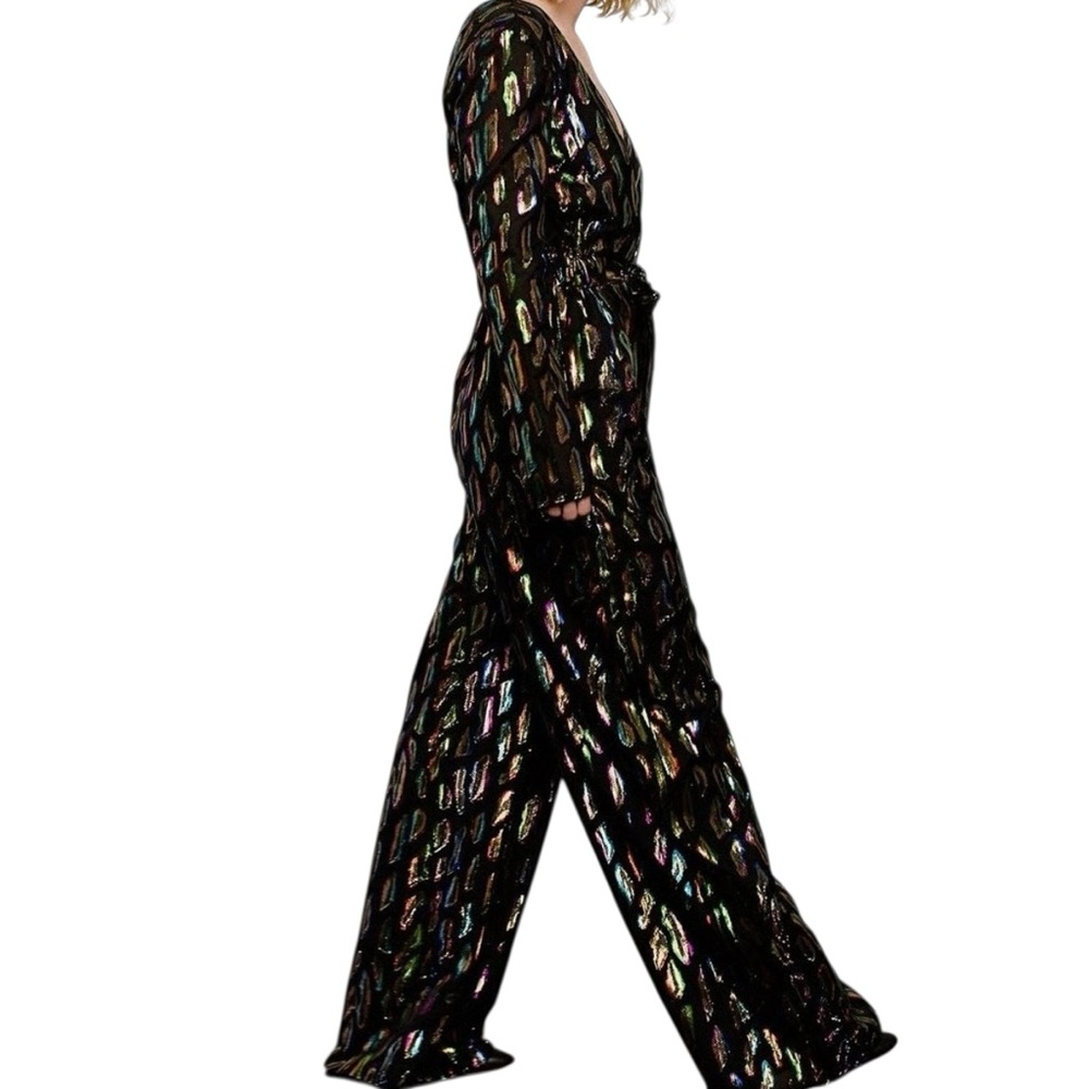 Rachel Zoe Mason Jumpsuit Women’s Size 4 Wrap Plunge Metallic Fil Coupe Voile - Picture 6 of 11